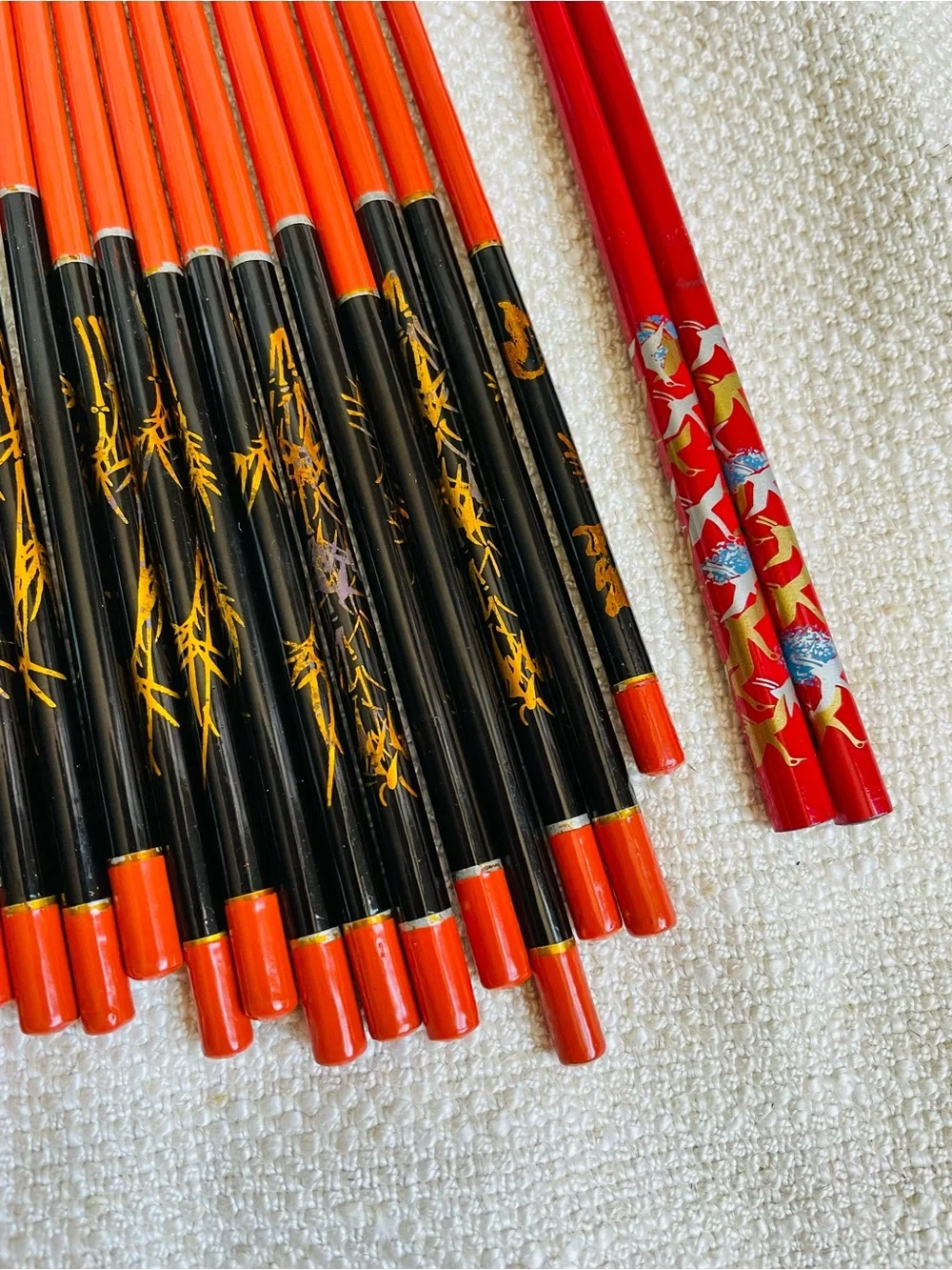 27 Vintage Red and Black Ornate Chopsticks